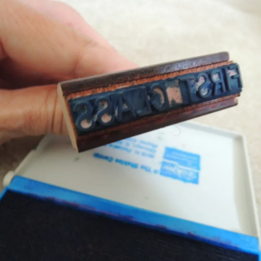 RUBBER STAMP FIRST CLASS with Stamp Pad by Rueffer EUC